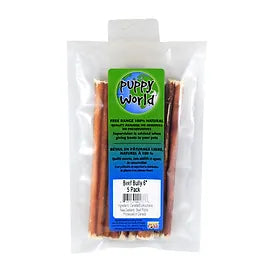 Puppy World Beef Bully Sticks - 6" Value Packs